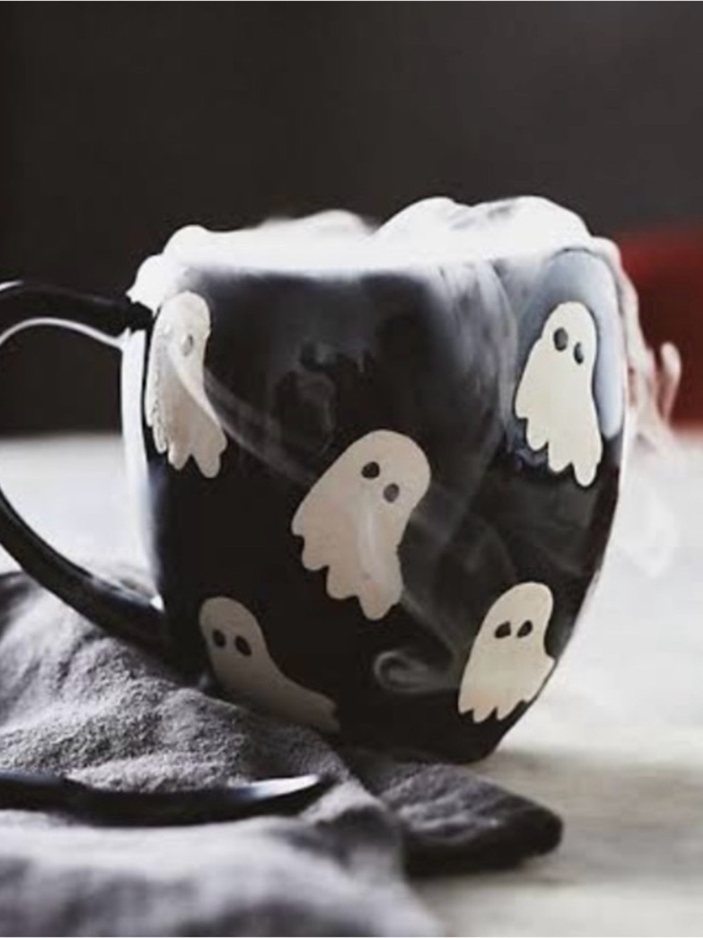 Anthropologie Halloween Vesper Black Mug with White Ghost Pattern
